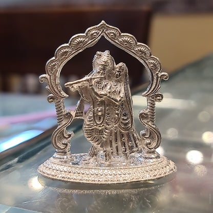 Shining Devotion: The Timeless Beauty of a Pure Silver Radha Krishna Idol"