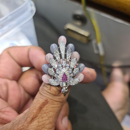 "Sparkling Elegance: The American Diamond Peacock Ring That Nails Every Look!"