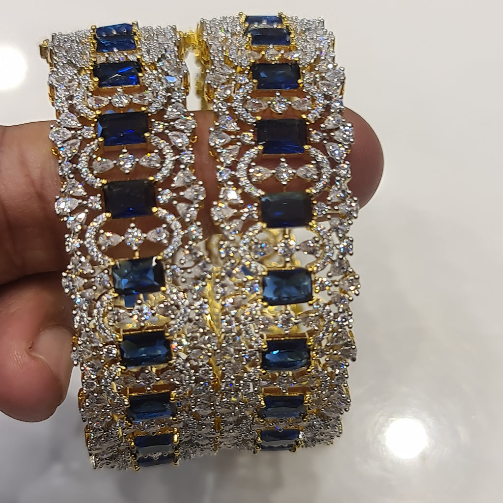 Blue American Diamond Bangles - Opulent Openable Bangles Set