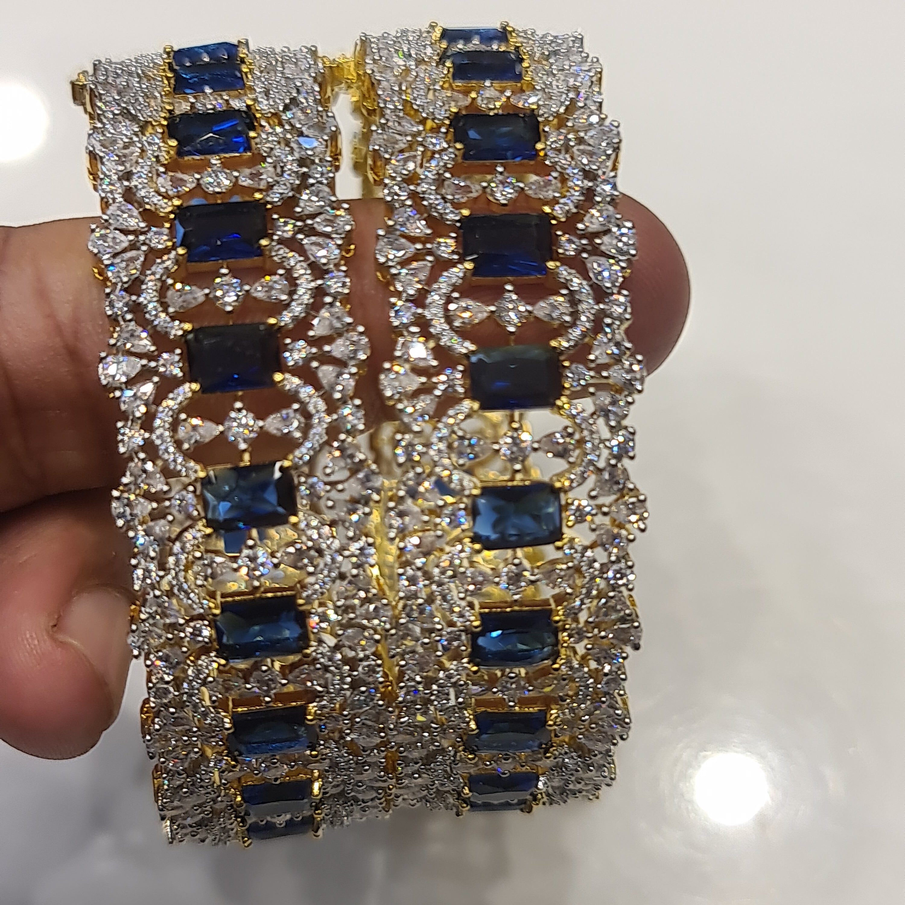 Blue American Diamond Bangles - Opulent Openable Bangles Set