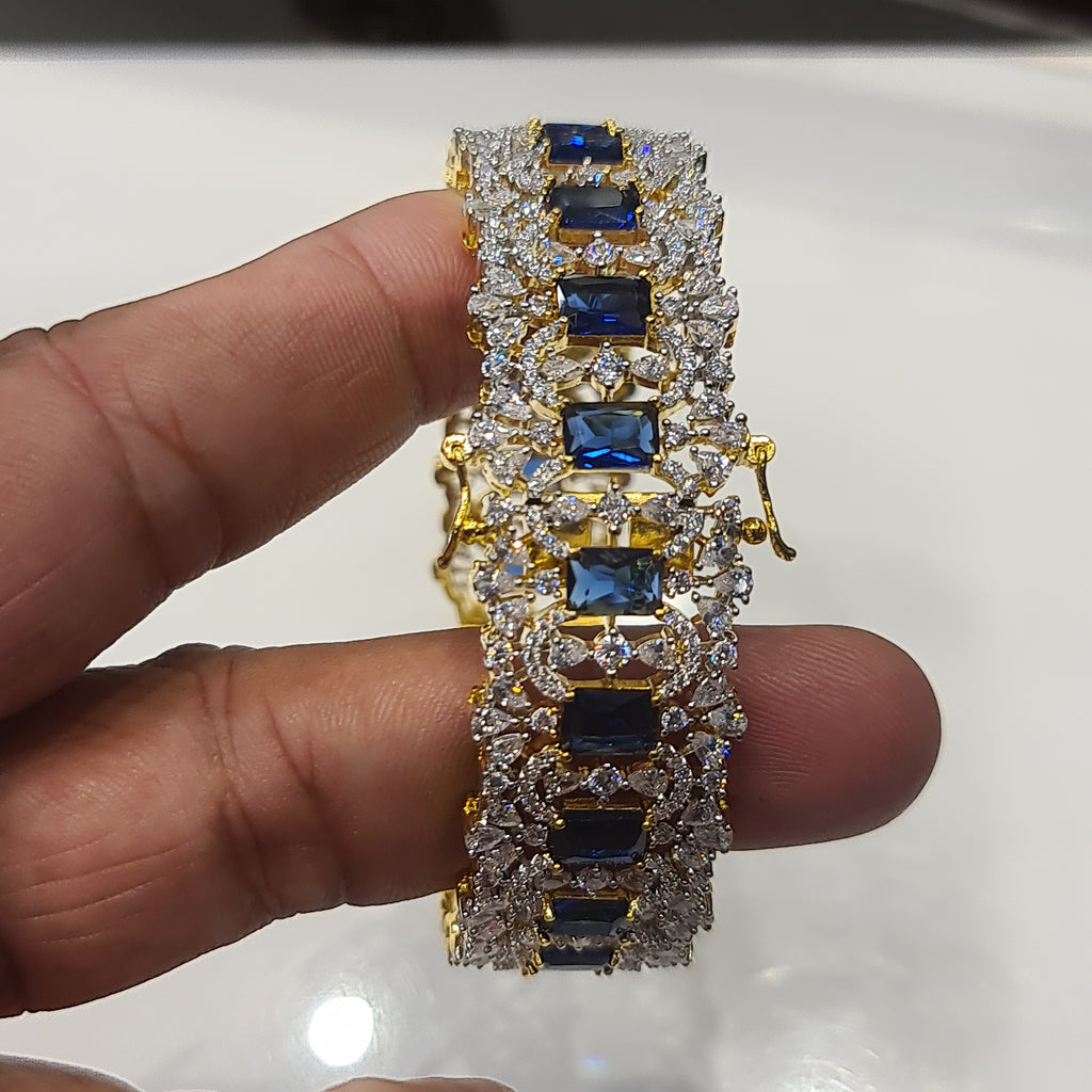 Blue American Diamond Bangles - Opulent Openable Bangles Set