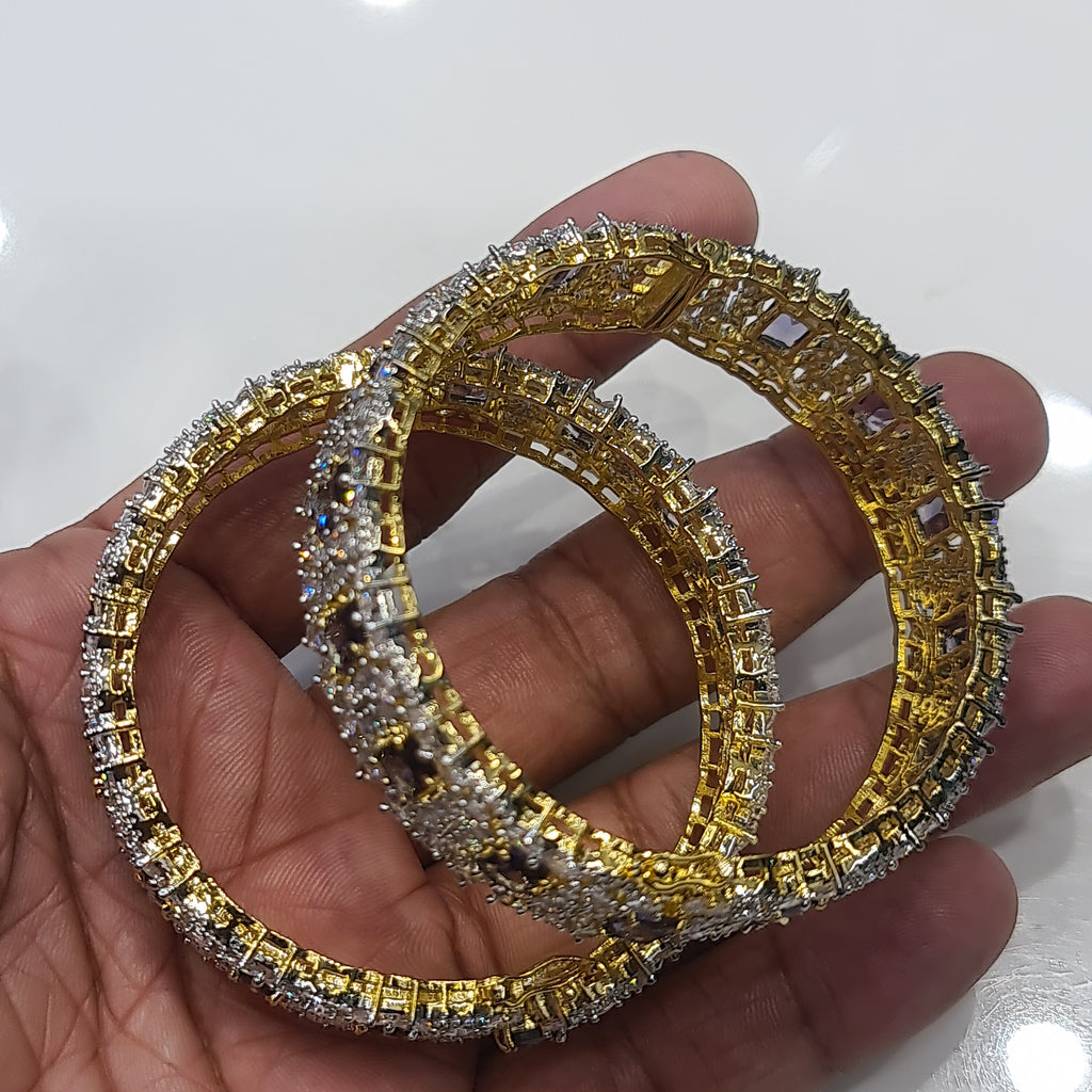 Purple American Diamond Bangles - Regal Elegance Openable Bangles Set