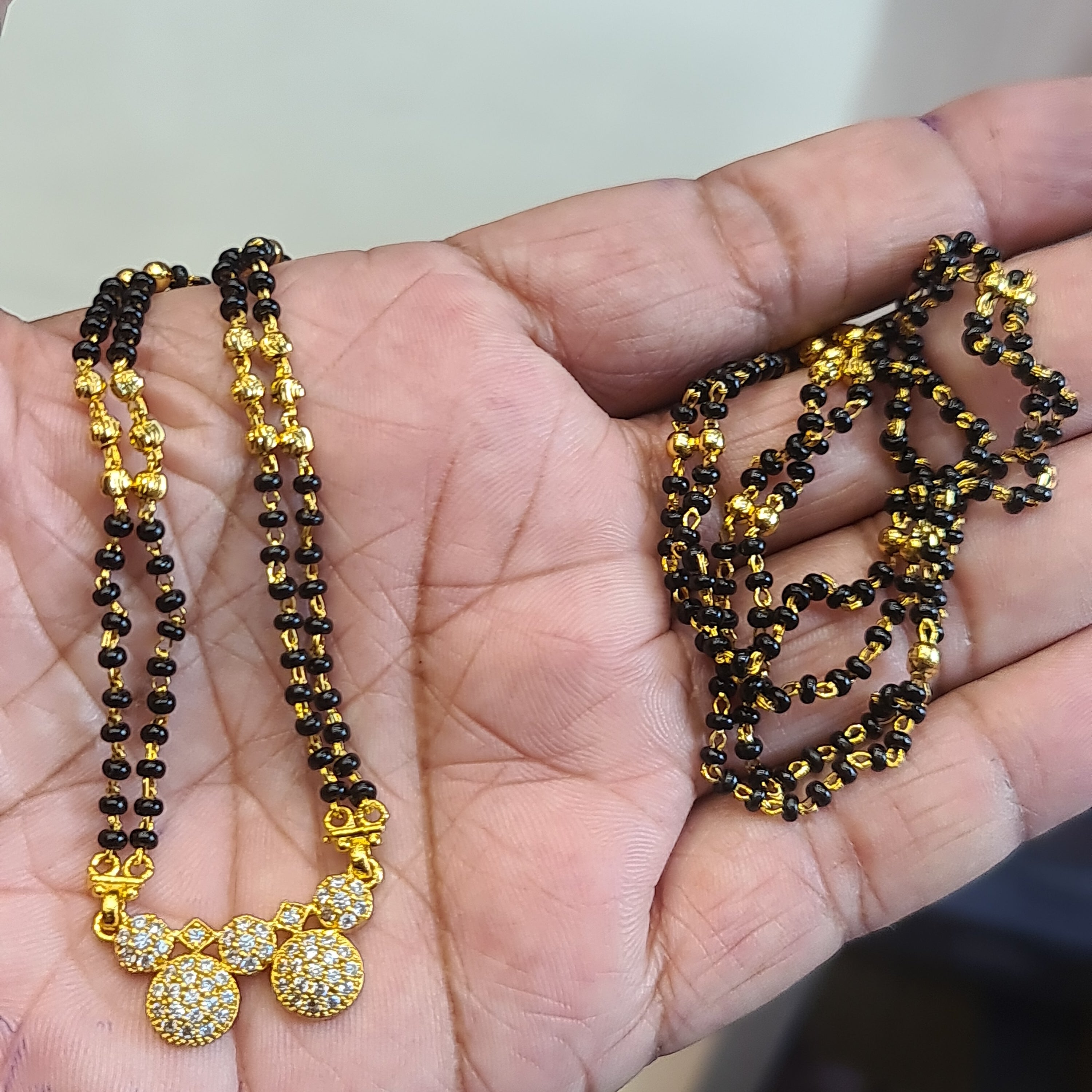 Exquisite 26-Inch AD Mangalsutra | 24K Gold Plated Long Black Beads Chain