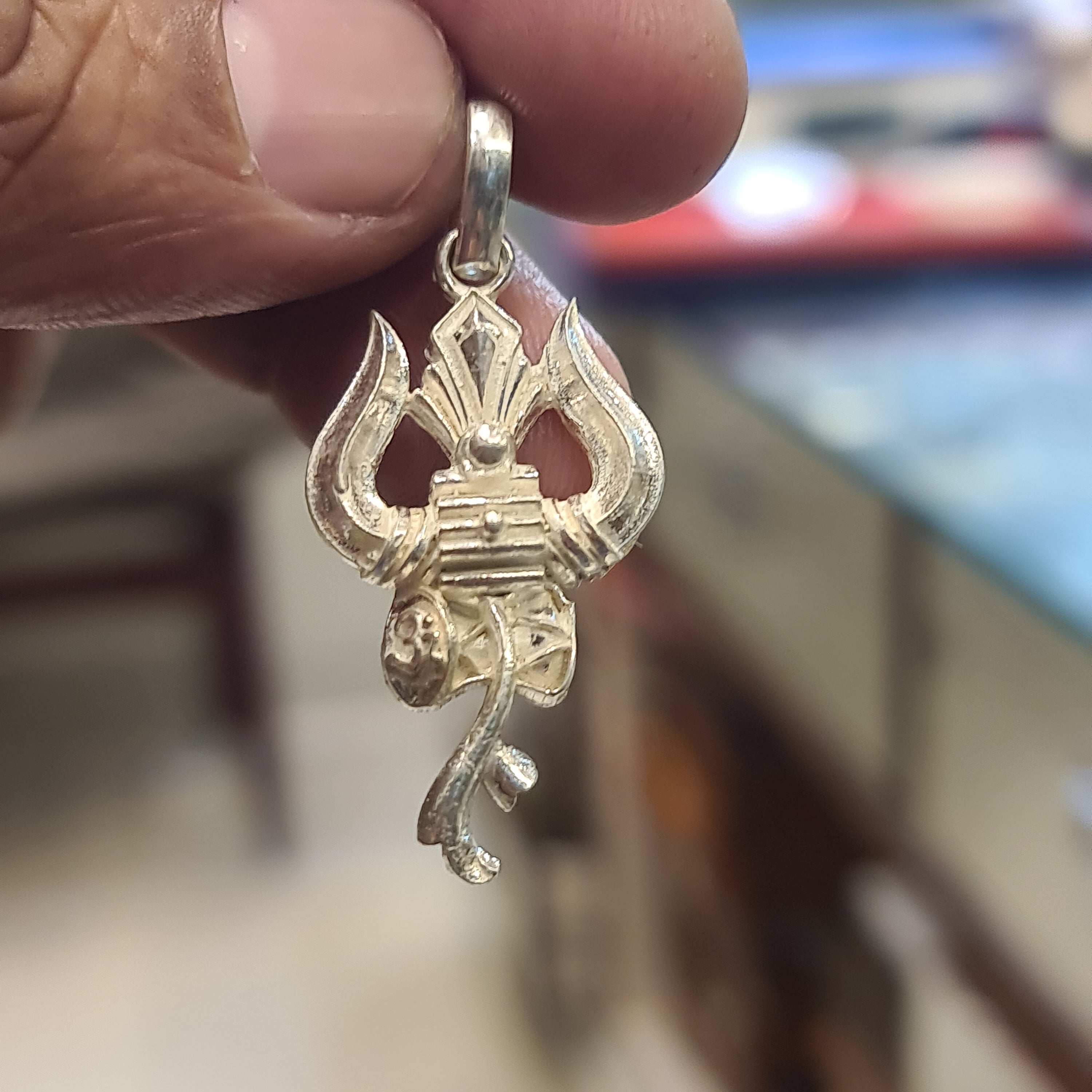 Trishul Silver Pendant - Sacred Hindu Religious Jewelry