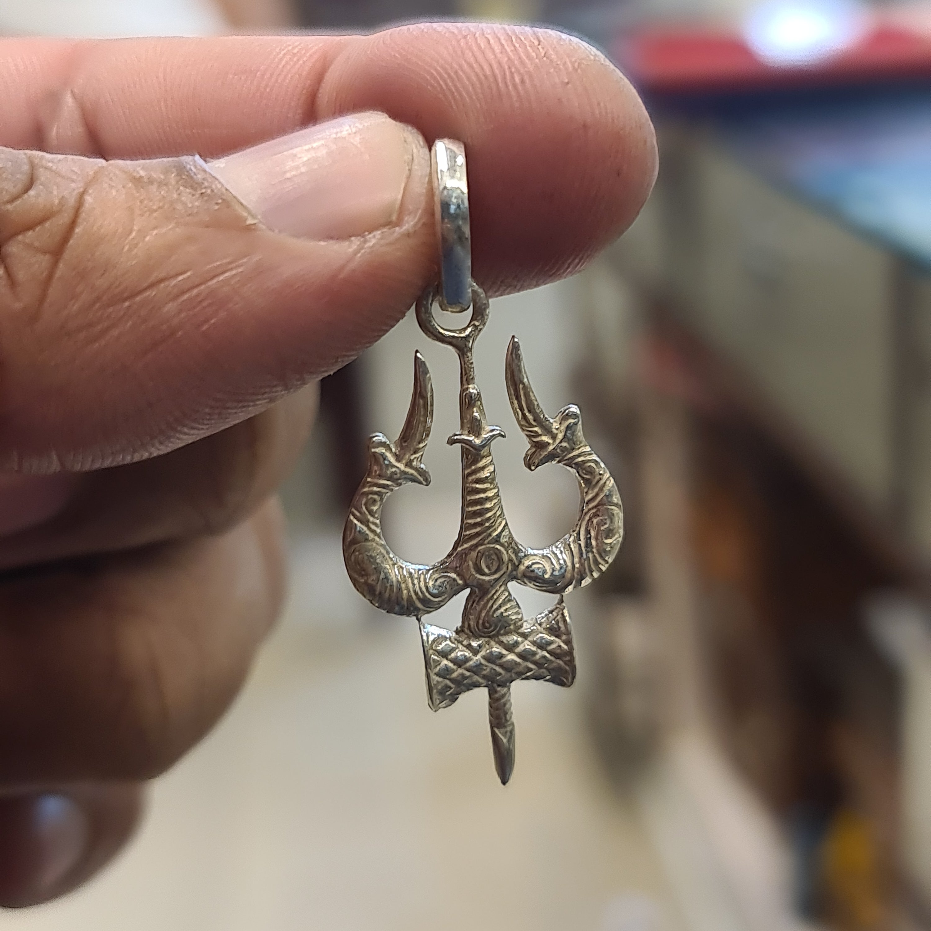 Trishul Silver Pendant - Sacred Hindu Religious Jewelry
