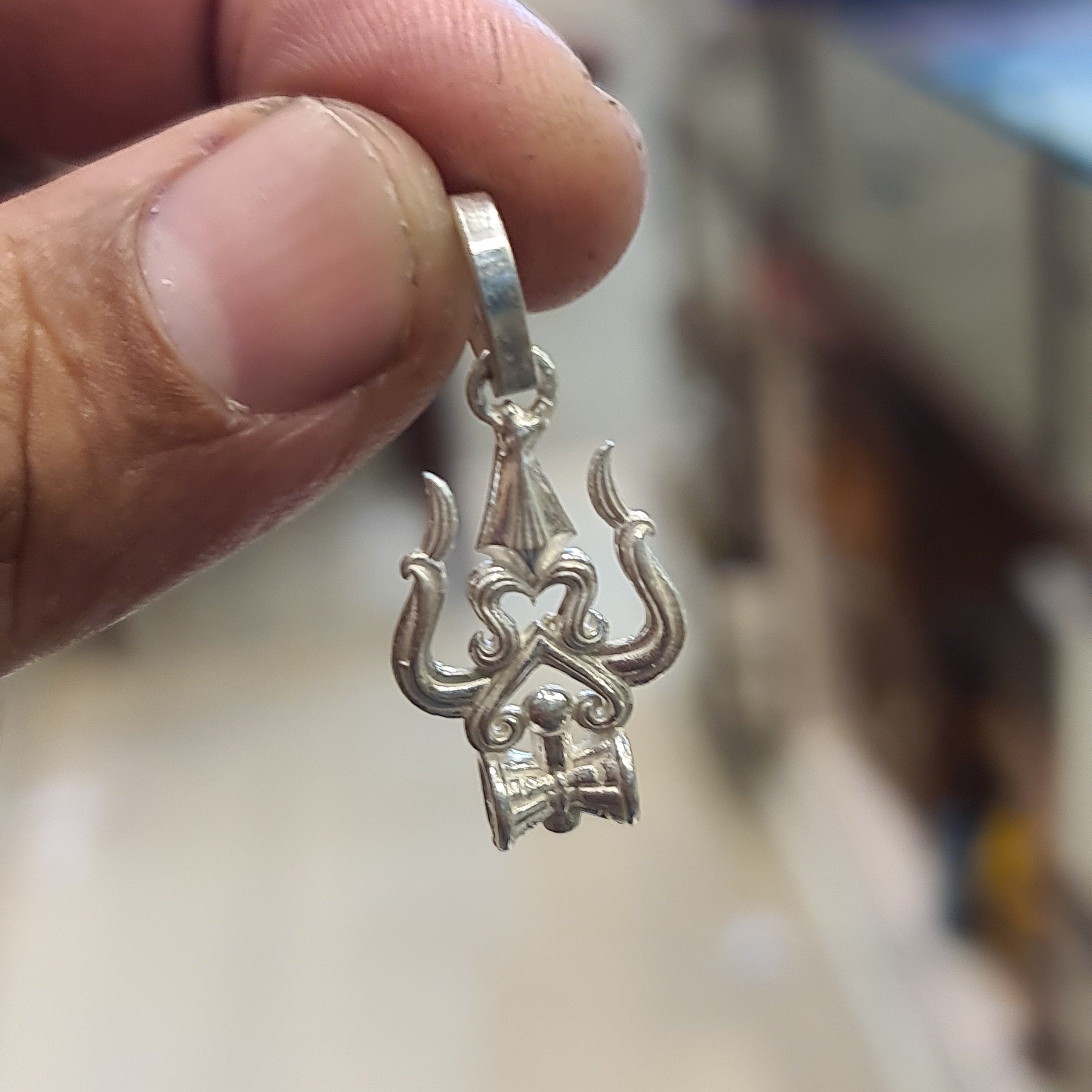 Trishul Silver Pendant - Sacred Hindu Religious Jewelry