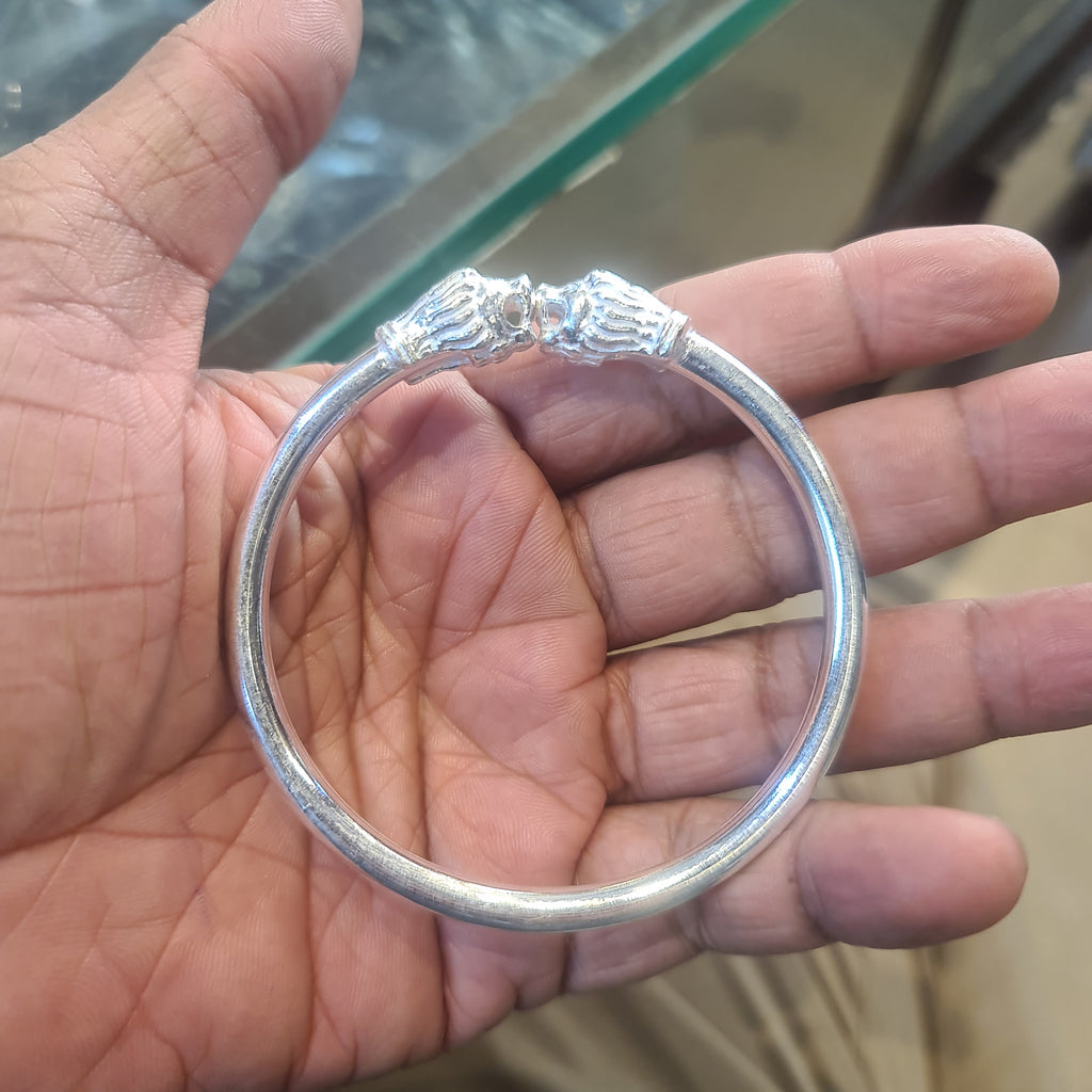 Silver Lion Face Kada Bracelet for Men - Traditional Punjabi Jewelry