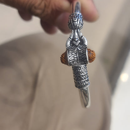 "Embrace the Strength: Handcrafted Pure Silver Oxidized Trident and Damroo Kada for Men"