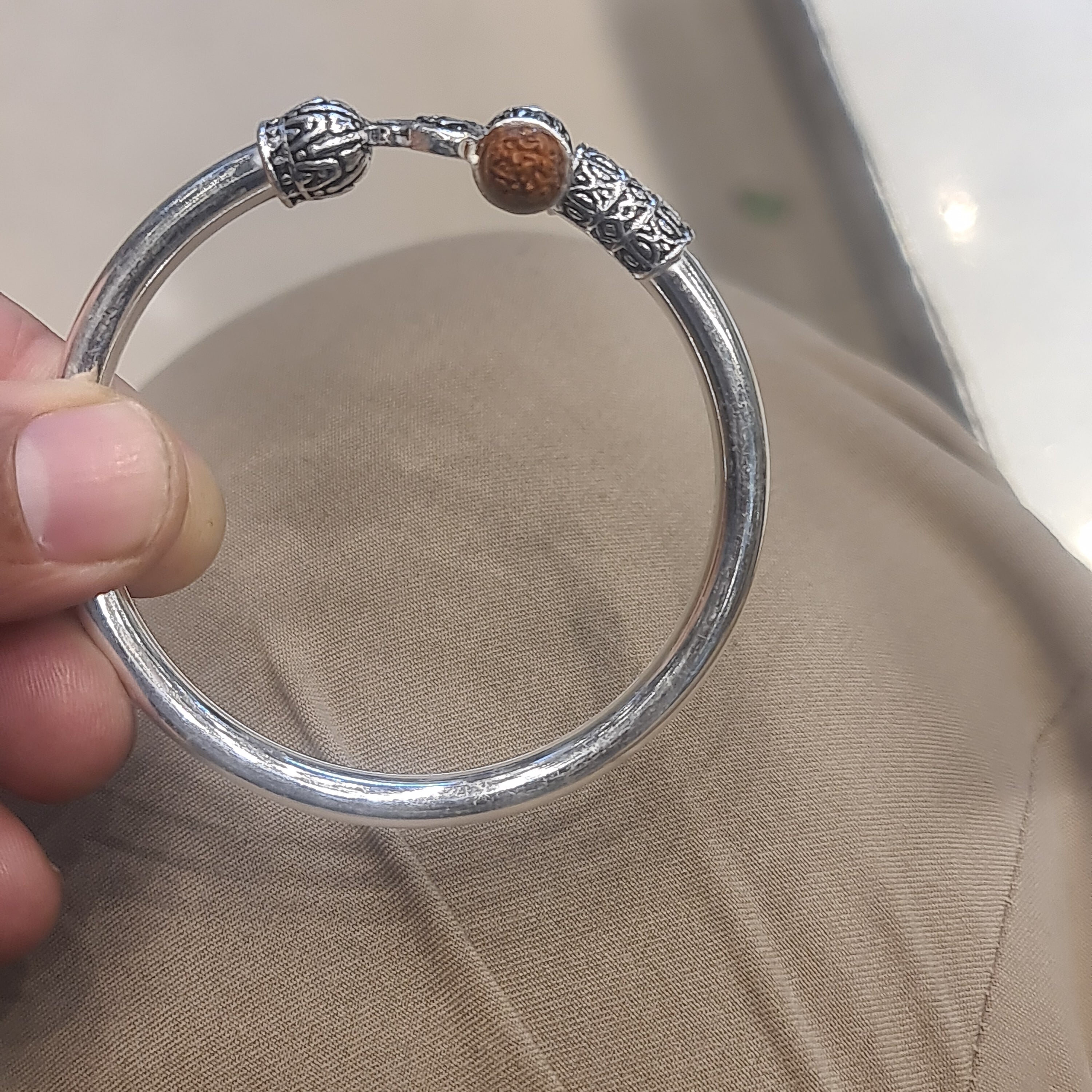 Silver Oxidized Trishul Damroo Kada for Men - Lord Shiva Bracelet | 800 Purity