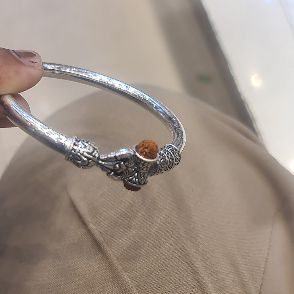 Silver Oxidized Trishul Damroo Kada for Men - Lord Shiva Bracelet | 800 Purity