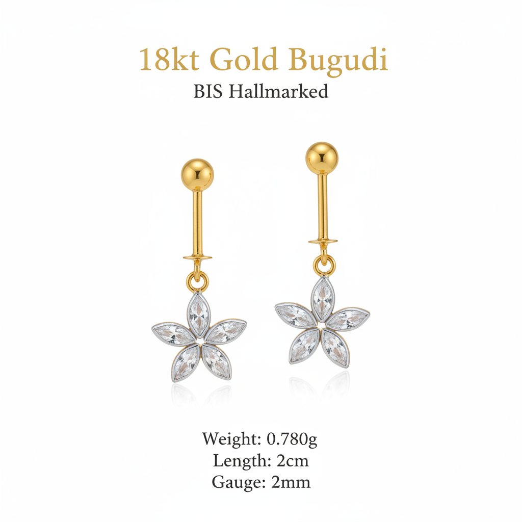 18 BIS Hallmarked Gold Bugudi with details