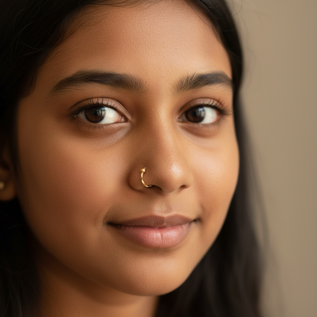 18K Gold Nose Ring - Delicate Minimalist Design