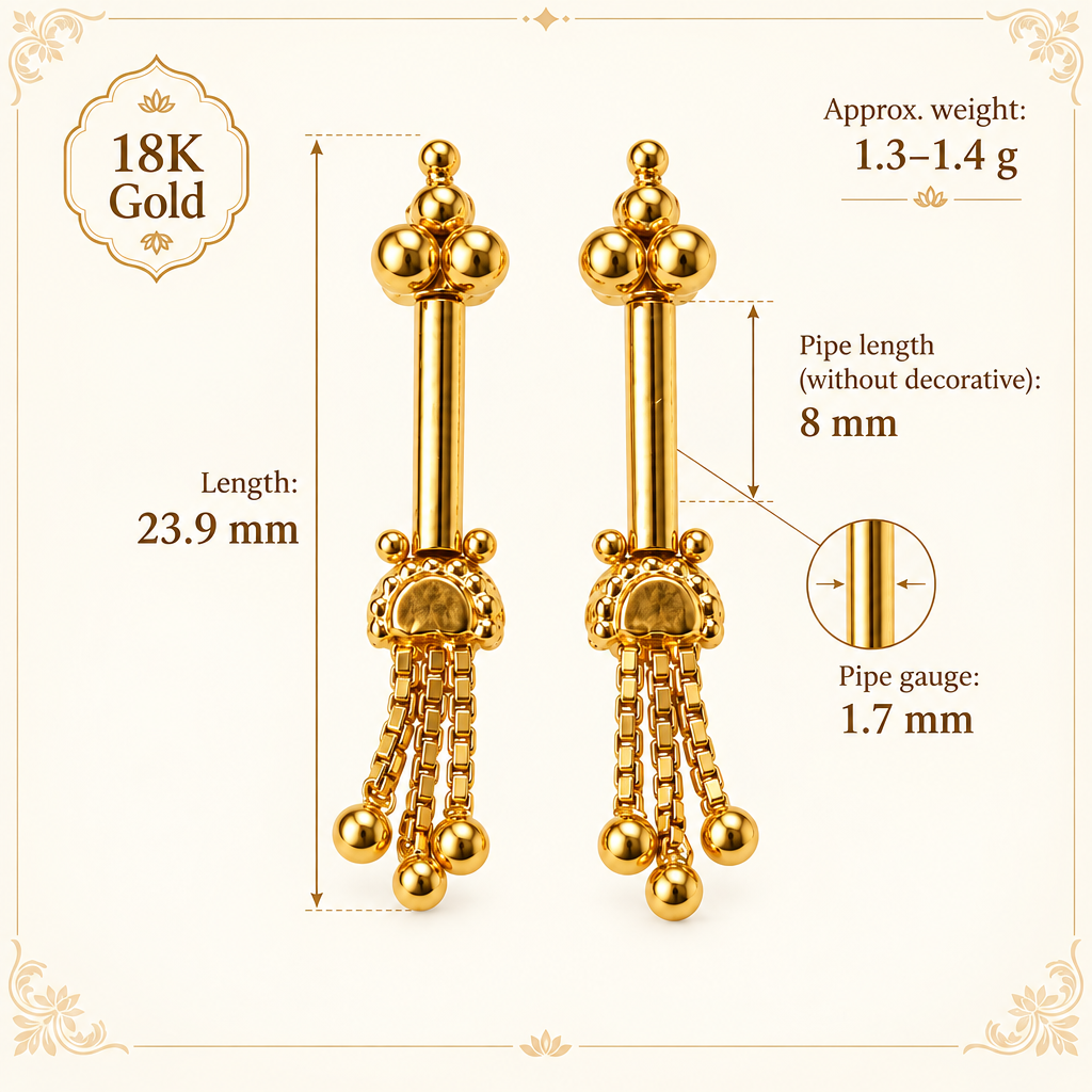 18K gold Bugadi earrings specifications