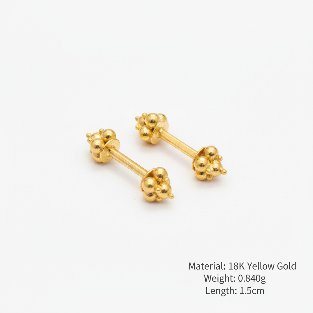 18K Gold Bugudi Earrings with specifications