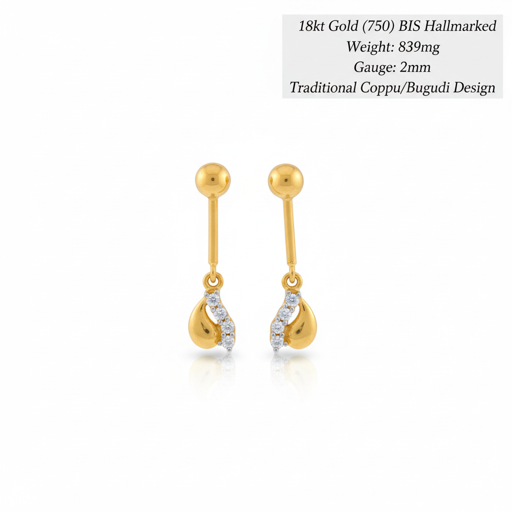 18kt Gold Coppu Bugudi Hoop Earrings with Specifications