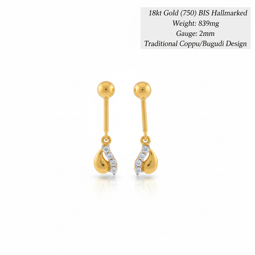 18kt Gold Coppu Bugudi Hoop Earrings with Specifications