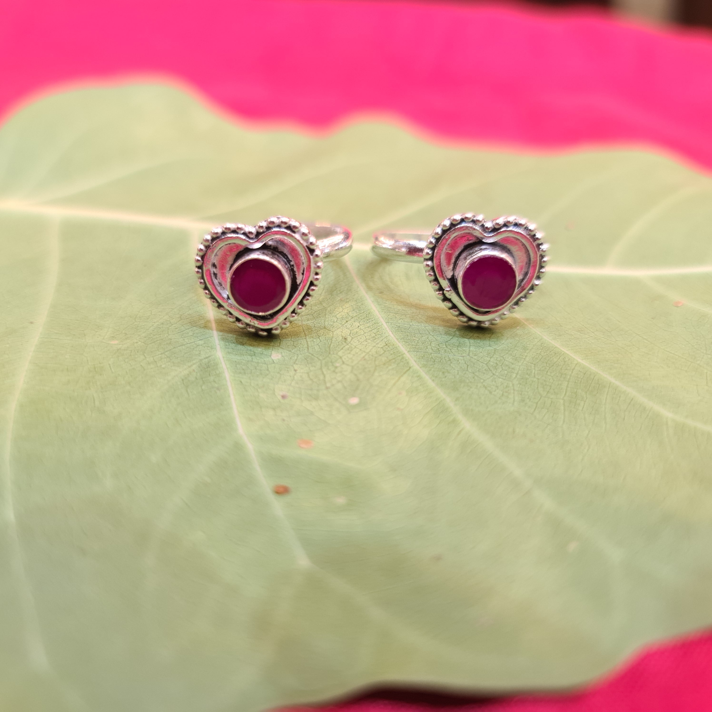 925 Sterling Silver Heart-Shaped CZ Toe Rings - Romantic Bichiya 6.6g