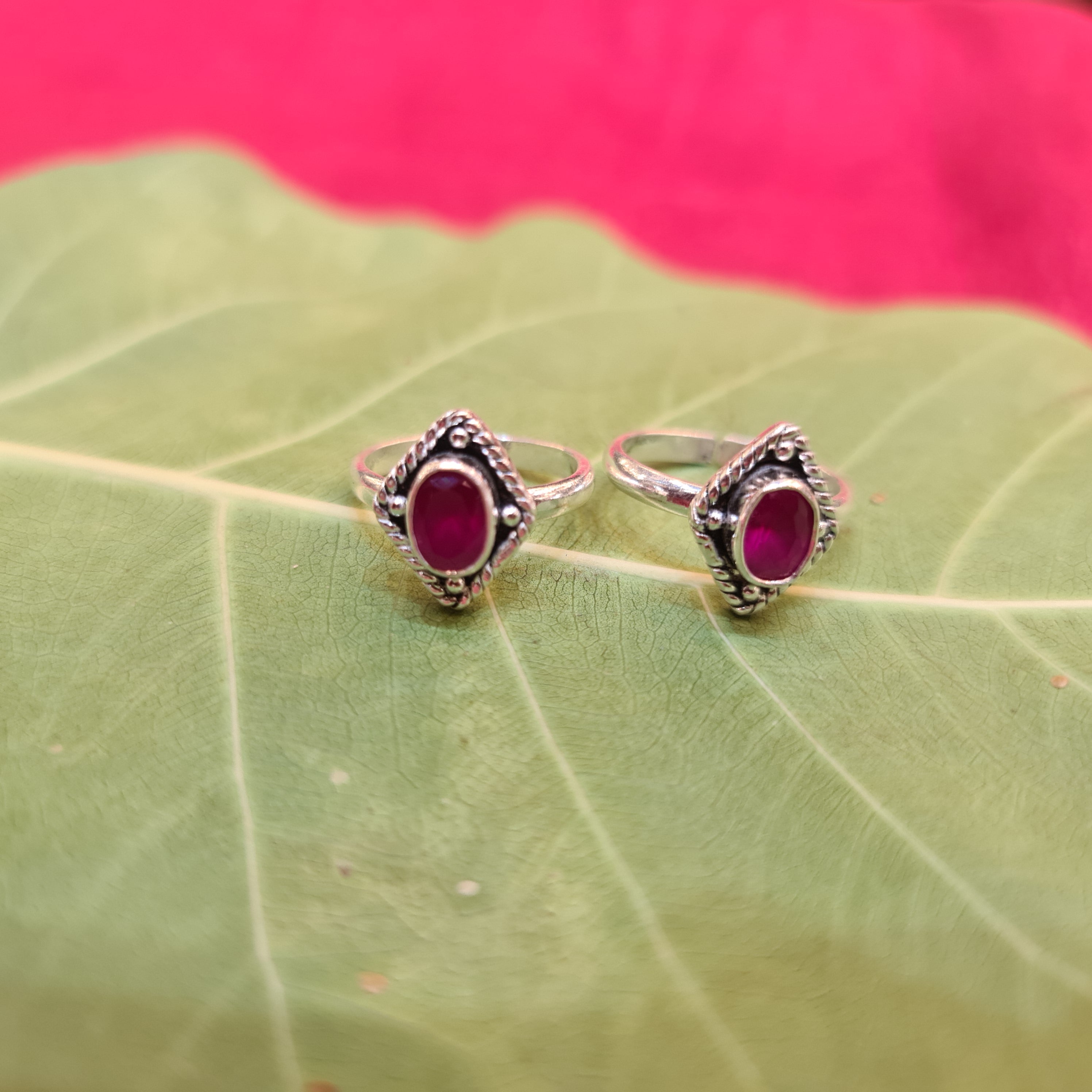 925 Sterling Silver Ruby & American Diamond Toe Rings - Elegant Bichiya 6.6g