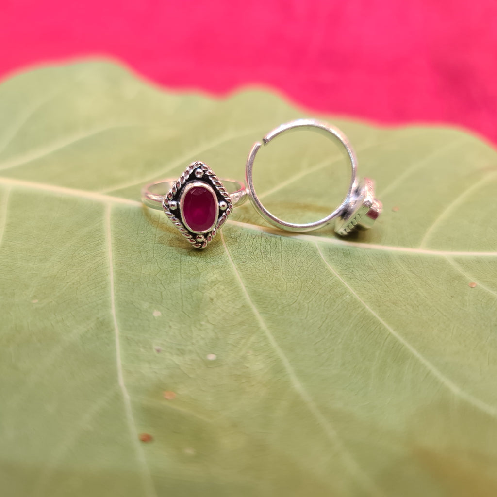 925 Sterling Silver Ruby & American Diamond Toe Rings - Elegant Bichiya 6.6g