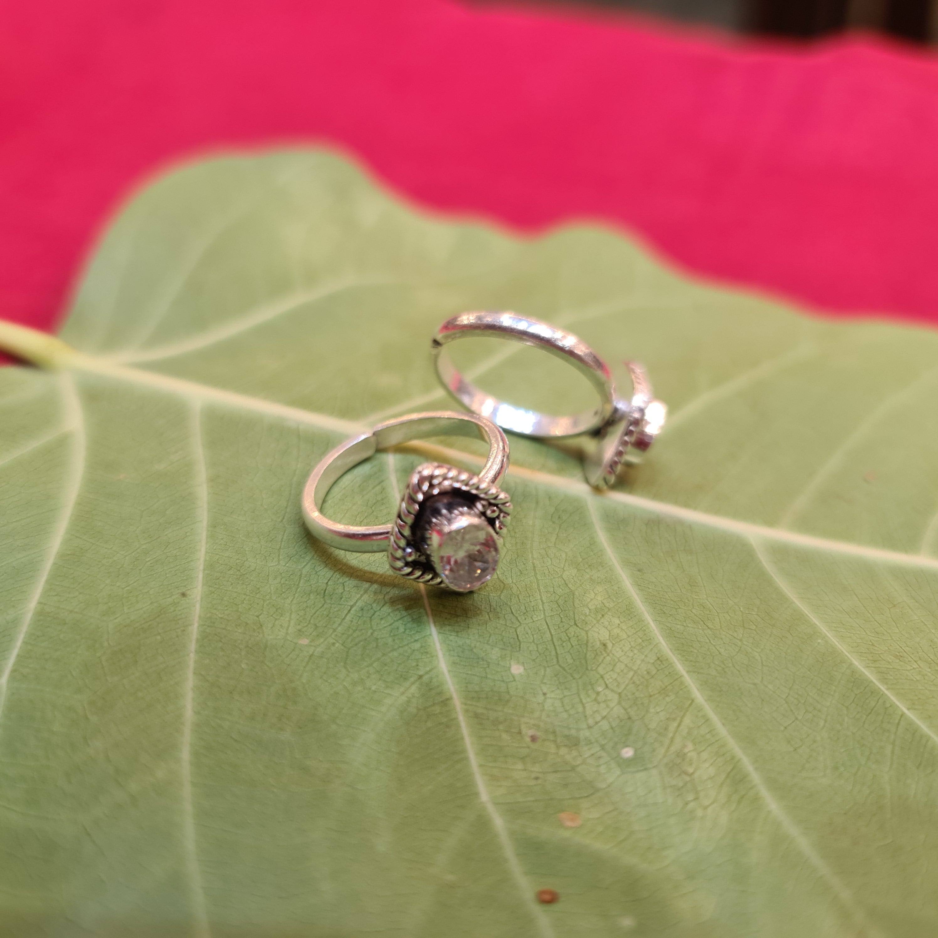 925 Sterling Silver Ruby & American Diamond Toe Rings - Elegant Bichiya 6.6g