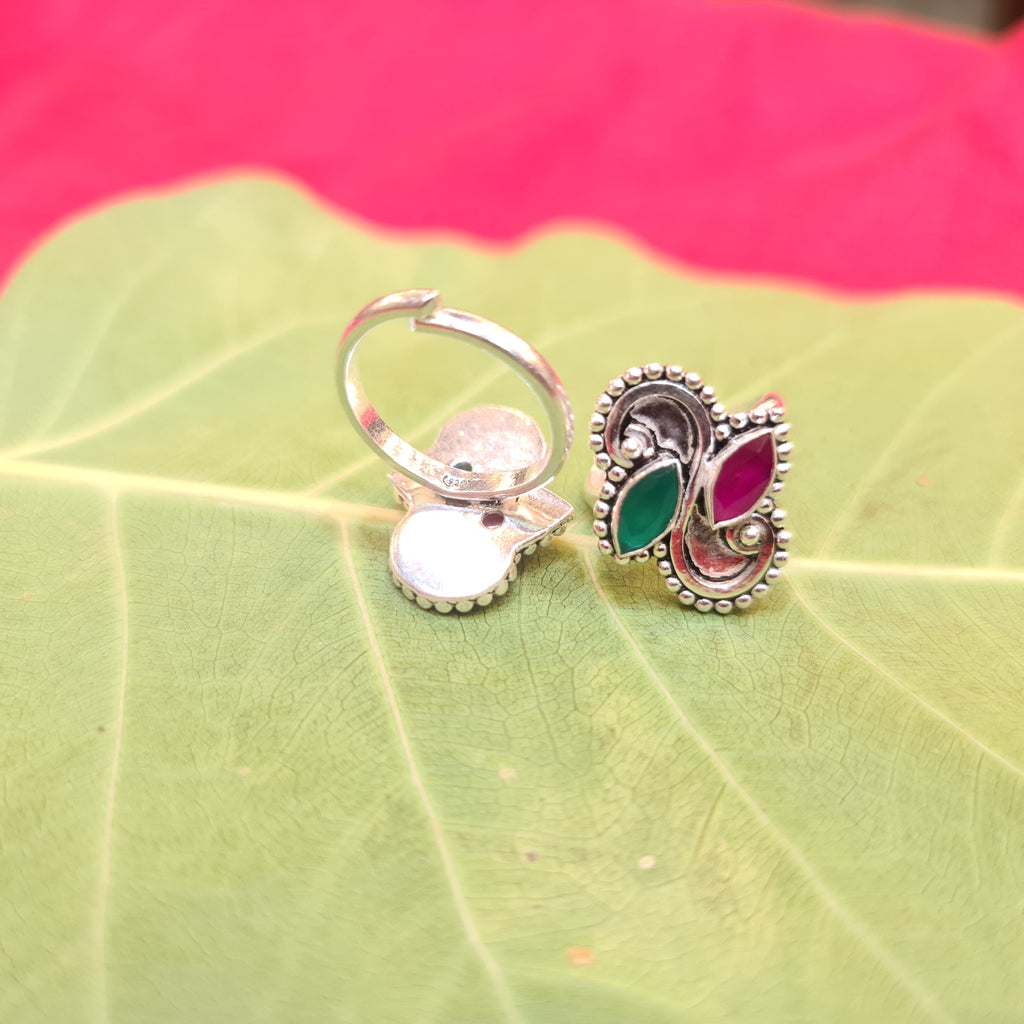 925 Sterling Silver Ruby & American Diamond Toe Rings - Luxury Bichiya 9.8g