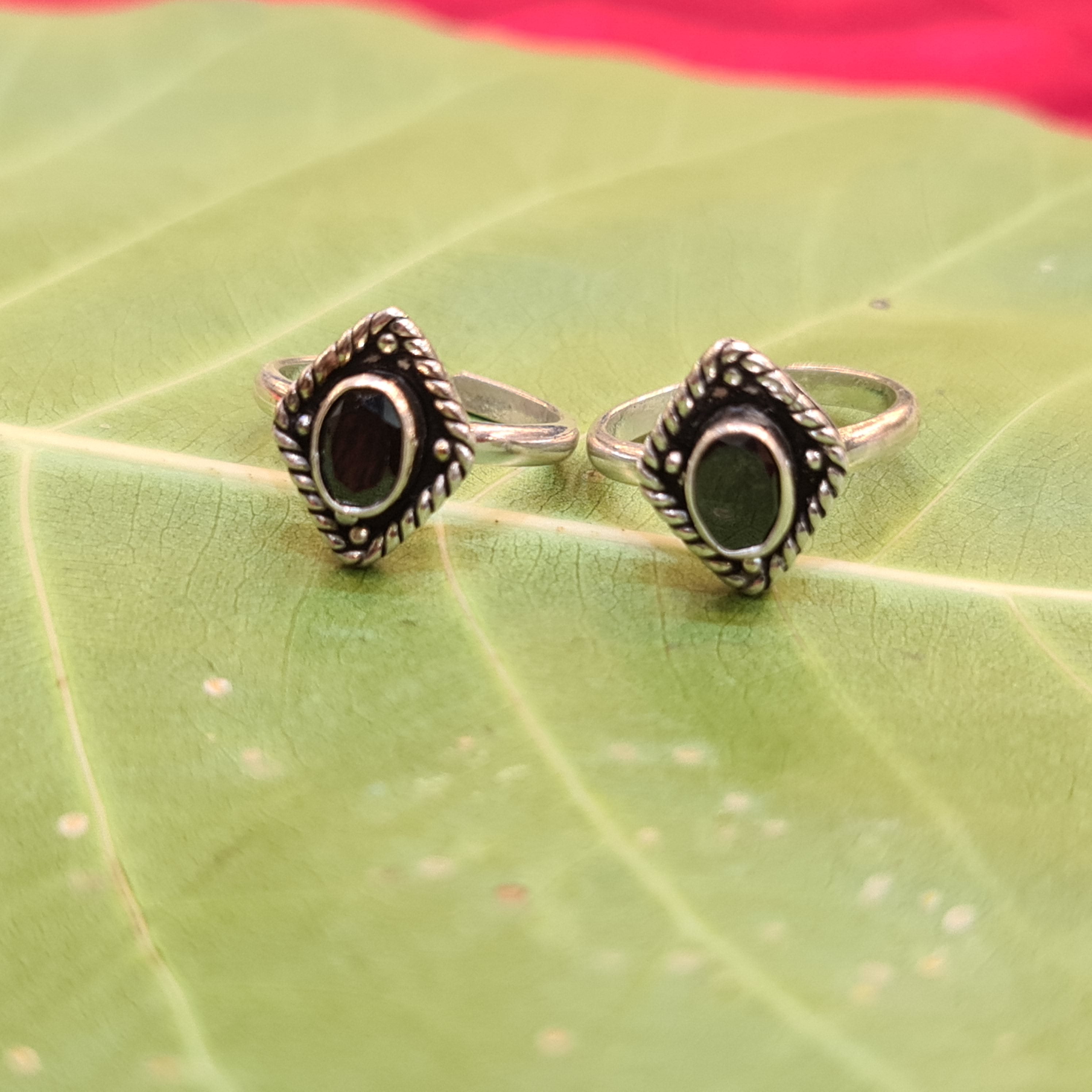 925 Sterling Silver Ruby & American Diamond Toe Rings - Elegant Bichiya 6.6g