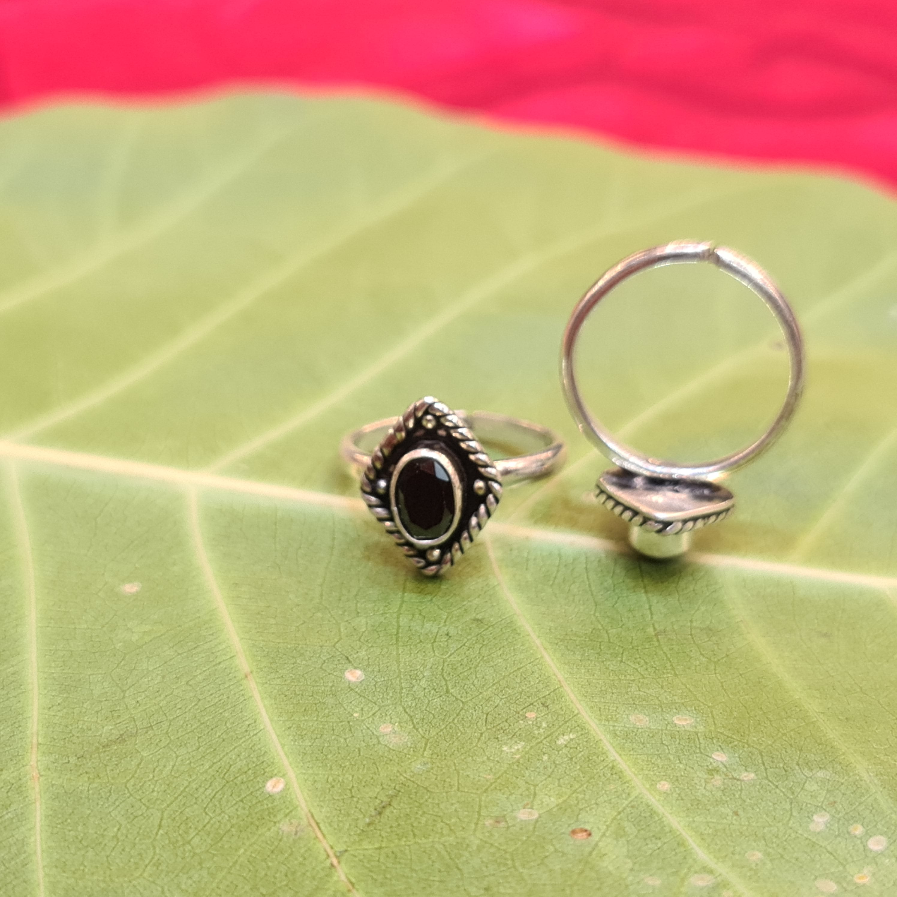 925 Sterling Silver Ruby & American Diamond Toe Rings - Elegant Bichiya 6.6g