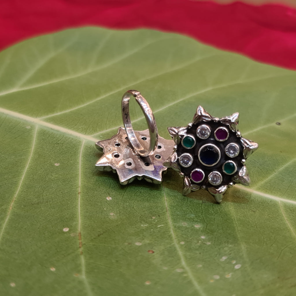 925 Sterling Silver Ruby Emerald Toe Rings - Luxury Gemstone Bichiya 12.8g