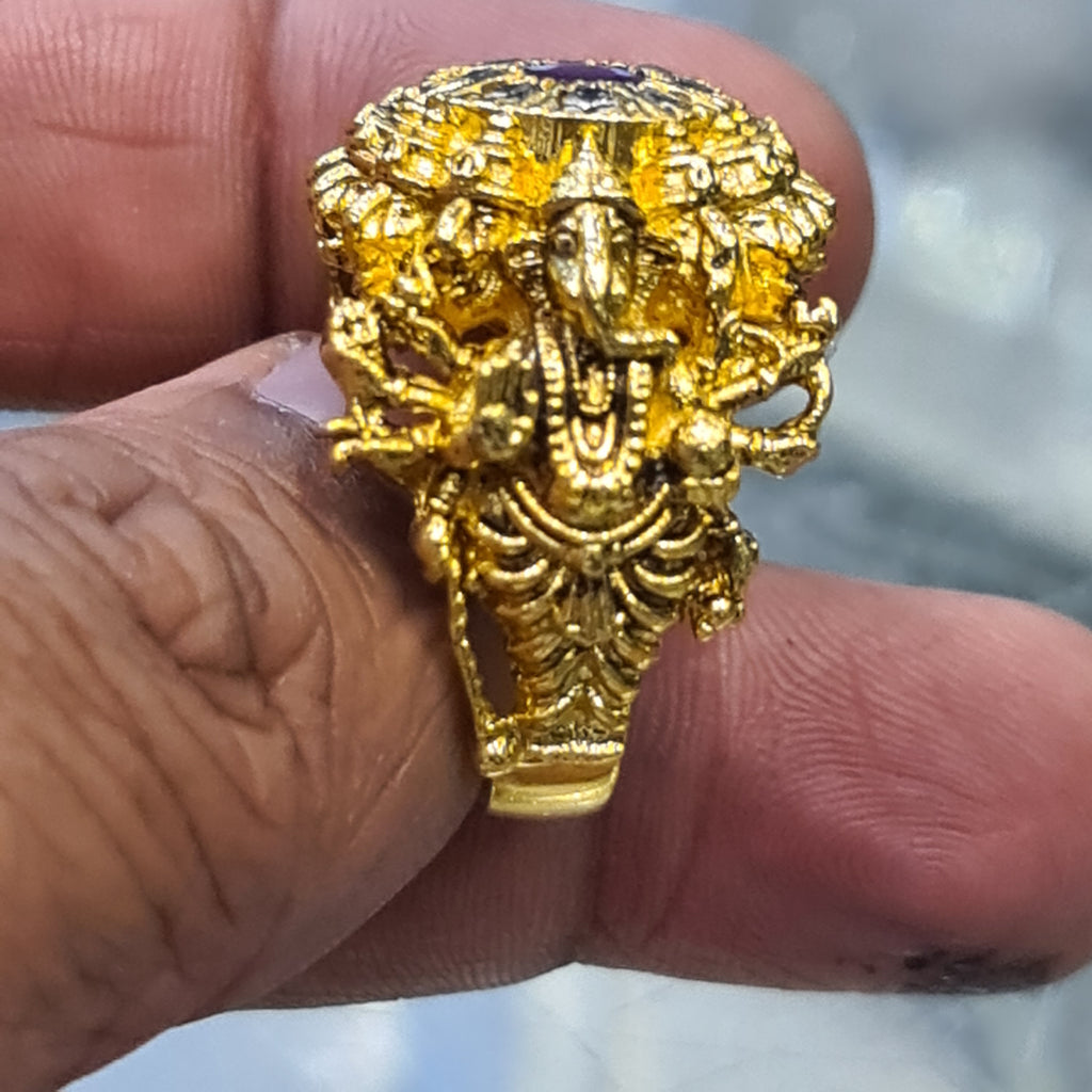 Lord Ganesh Blessing Ring - 925 Silver Gold Plated Spiritual Jewelry