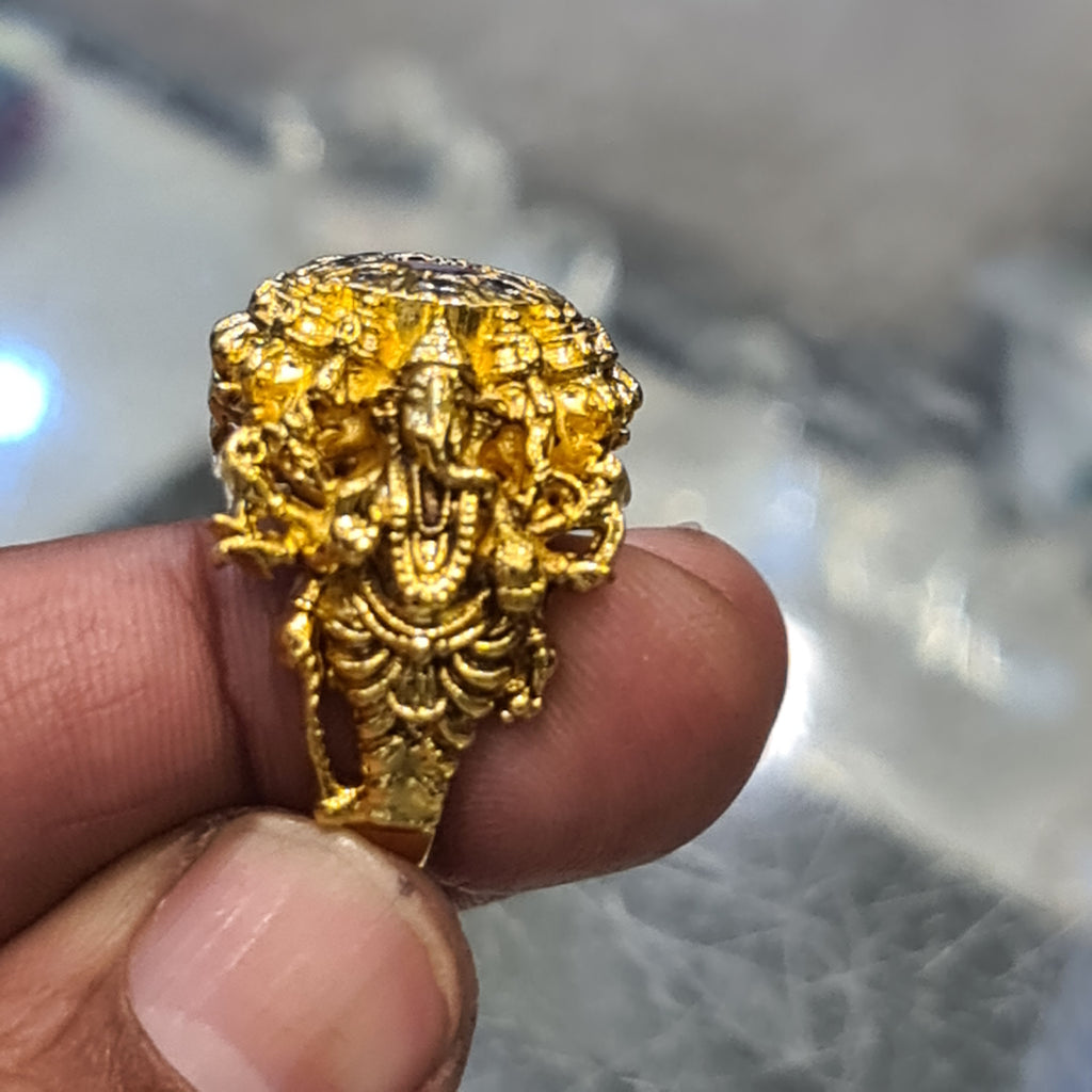 Lord Ganesh Blessing Ring - 925 Silver Gold Plated Spiritual Jewelry