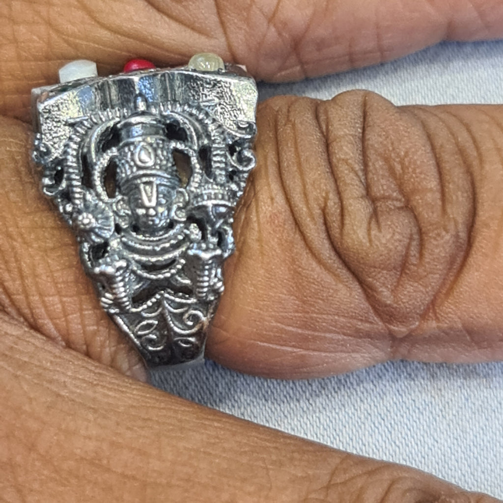 Embrace Elegance: The Exquisite 92.5 Silver Navratna-Embedded Balaji Ring for Men