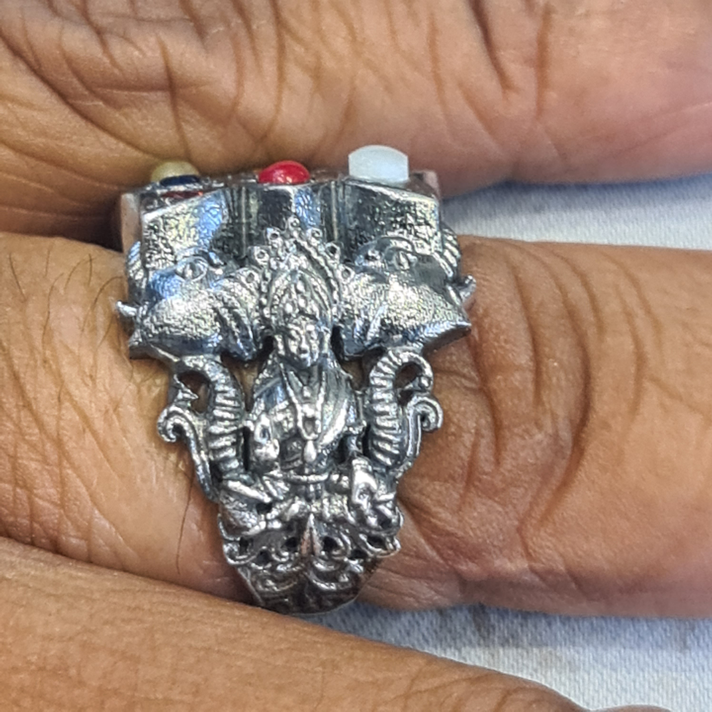 Embrace Elegance: The Exquisite 92.5 Silver Navratna-Embedded Balaji Ring for Men