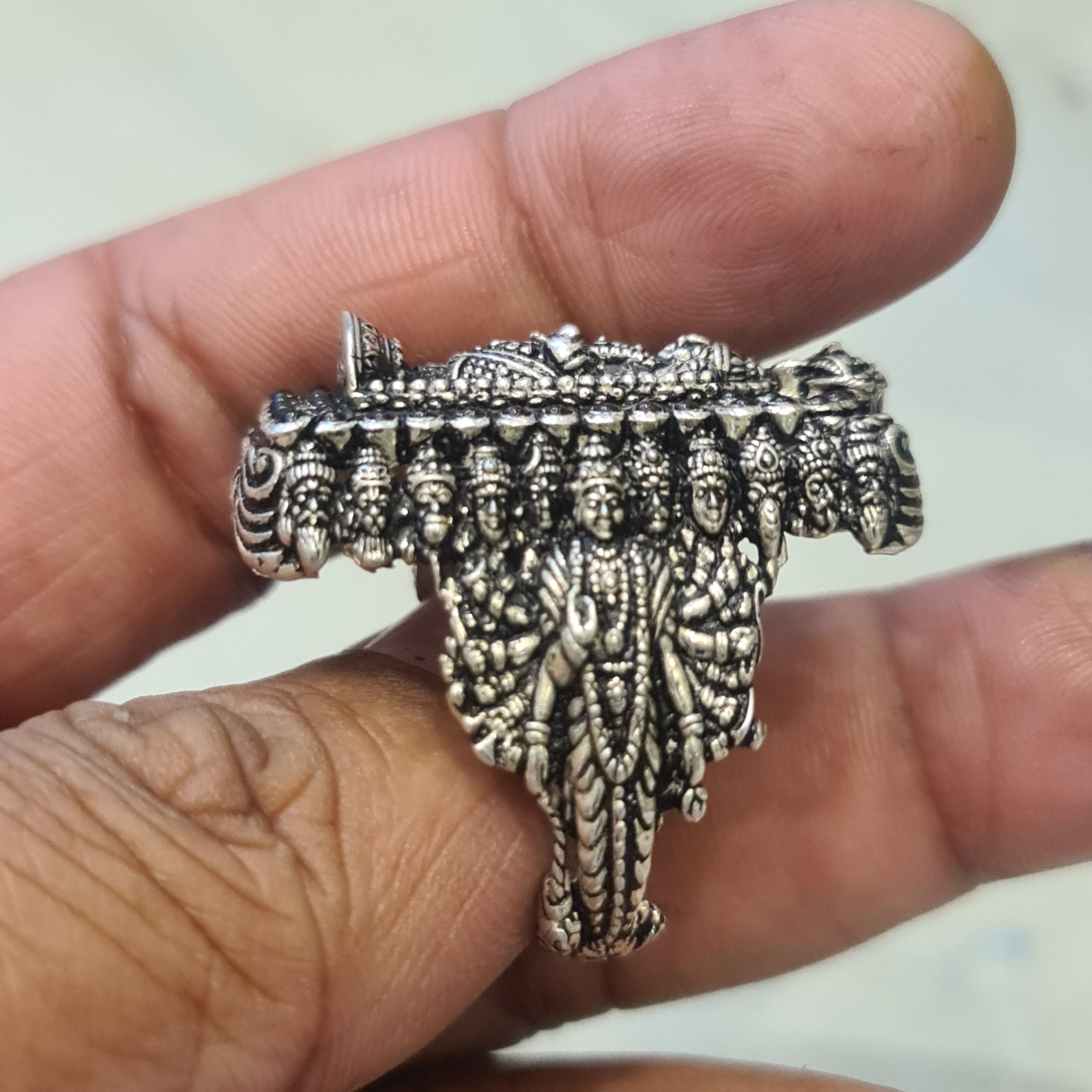 Asp Handcrafted Pure Silver Lord Balaji Ring With Vishnu Vishwaroop for Men