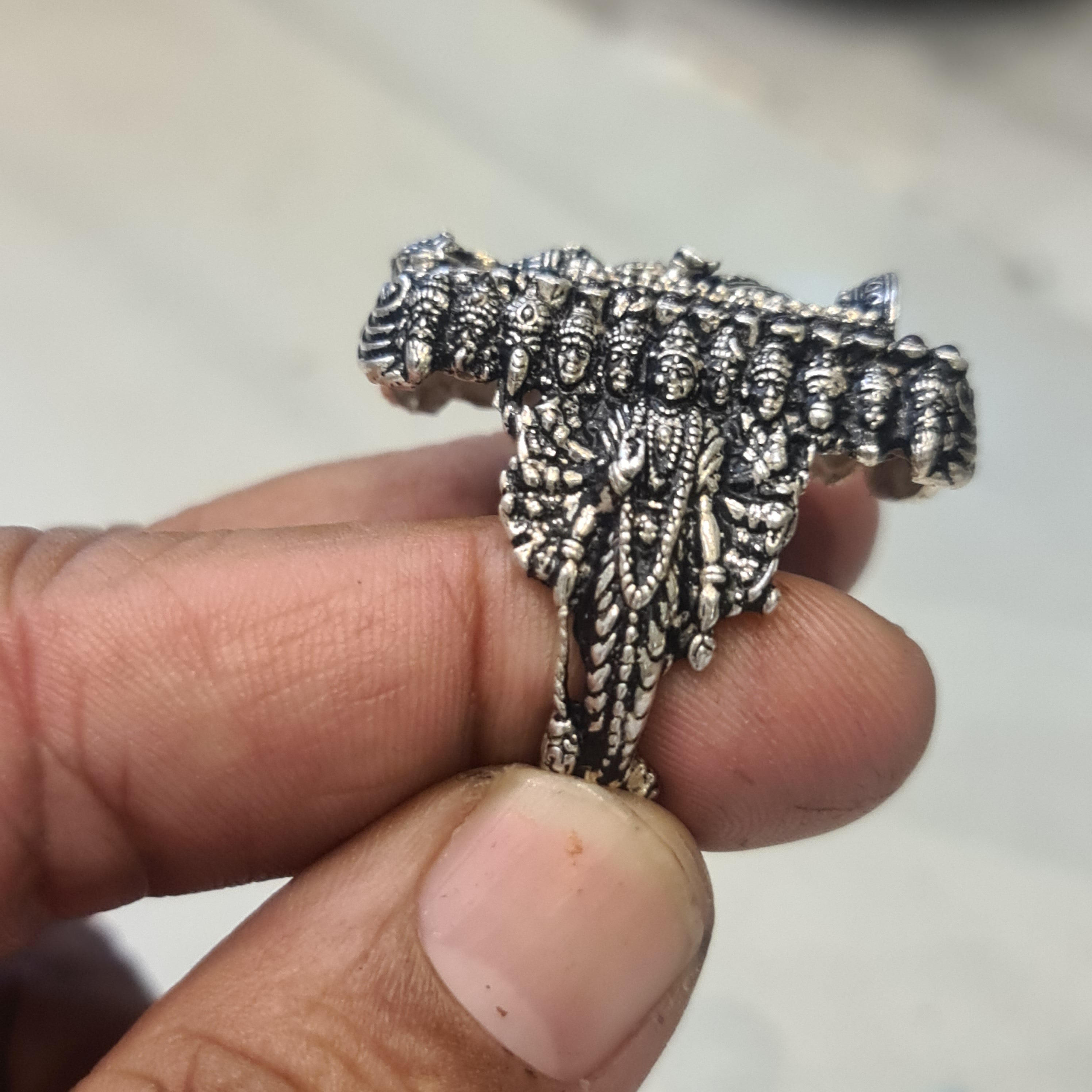 Asp Handcrafted Pure Silver Lord Balaji Ring With Vishnu Vishwaroop for Men