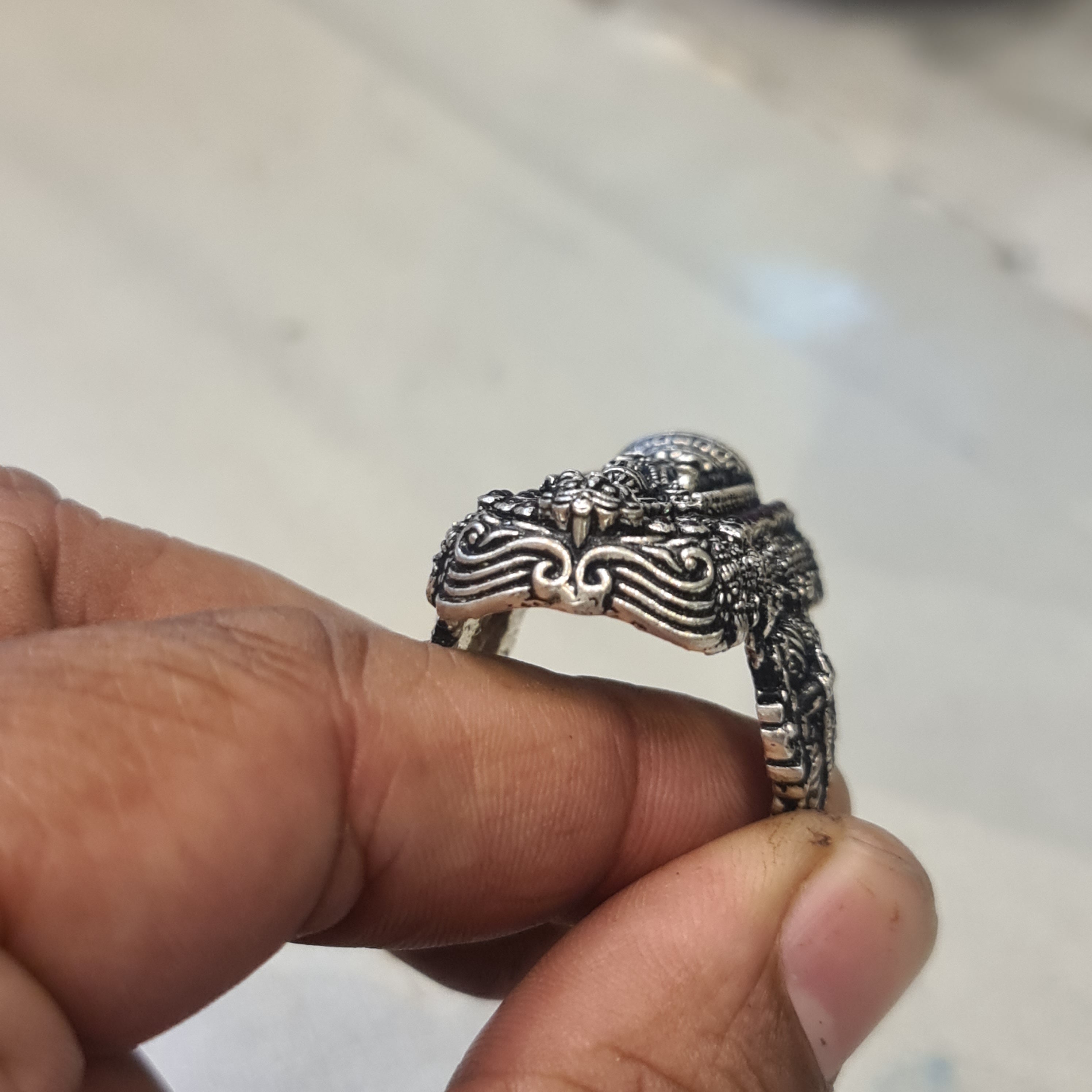 Asp Handcrafted Pure Silver Lord Balaji Ring With Vishnu Vishwaroop for Men