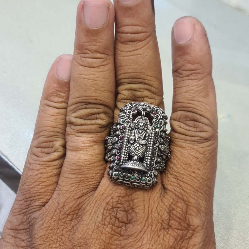 Asp Handcrafted Pure Silver Lord Balaji Ring With Vishnu Vishwaroop for Men