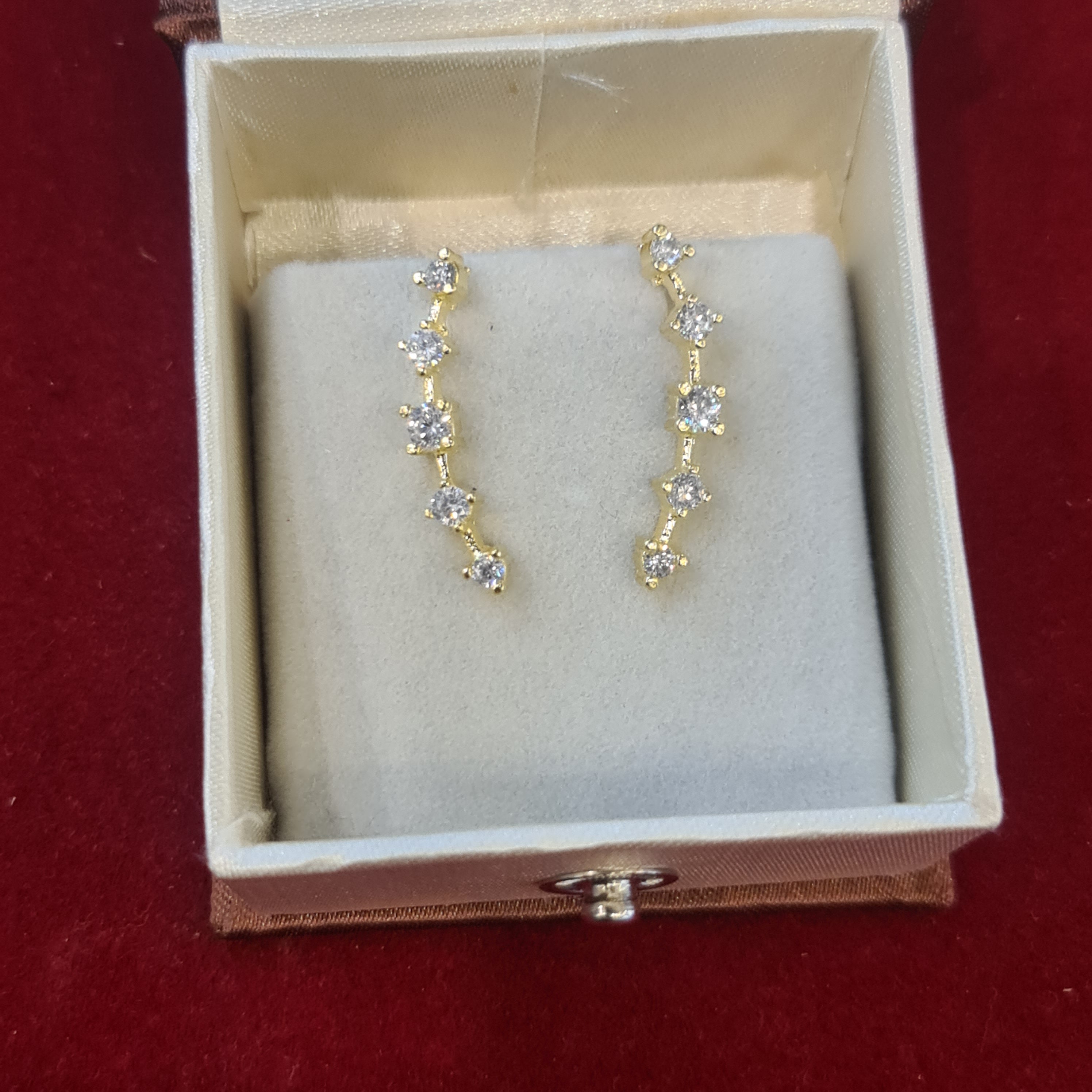 925 Silver Gold Plated Ear Climber with CZ Stones - Stylish & Unique