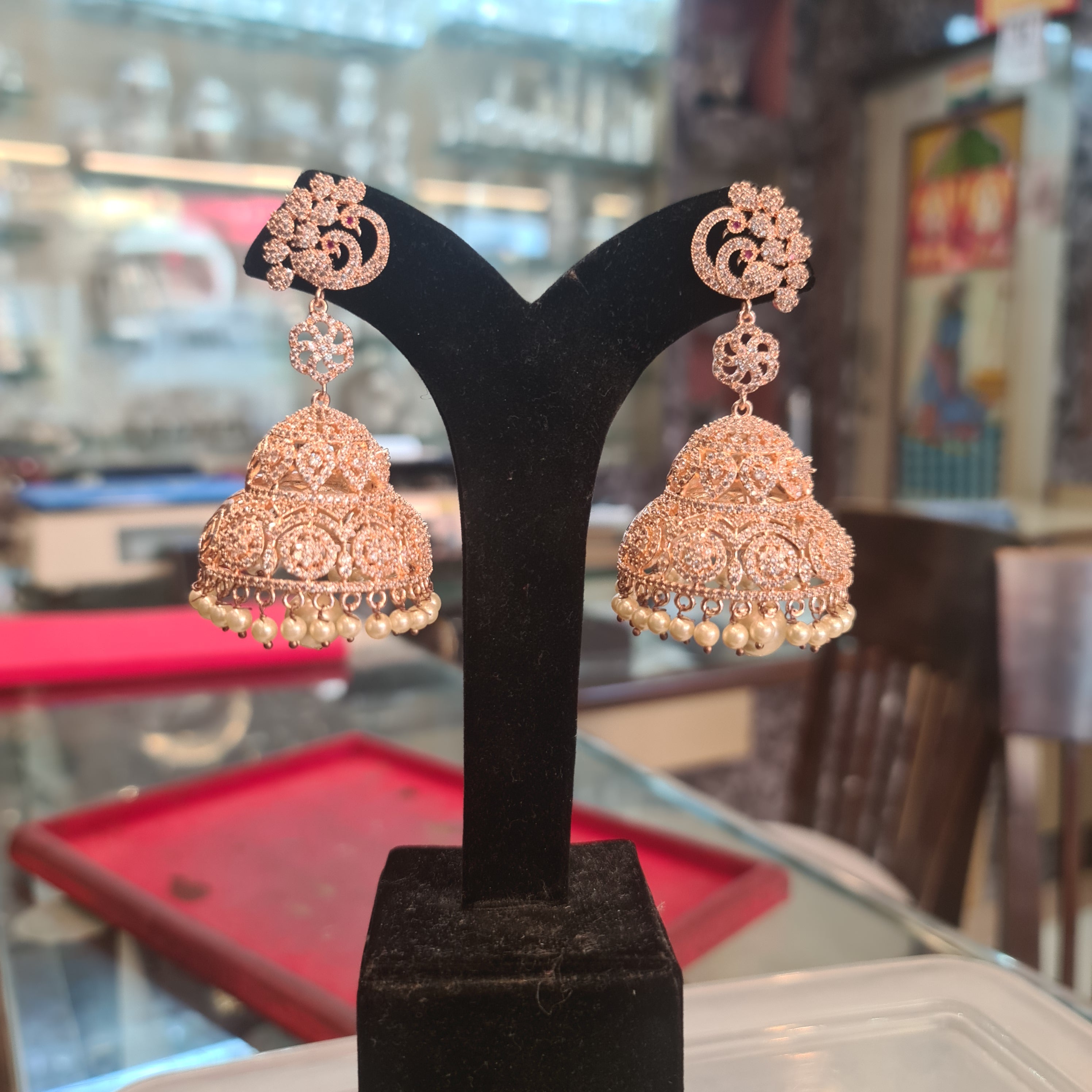 One Gram Gold American Diamond CZ Jhumka Set - Premium Traditional Jewelry