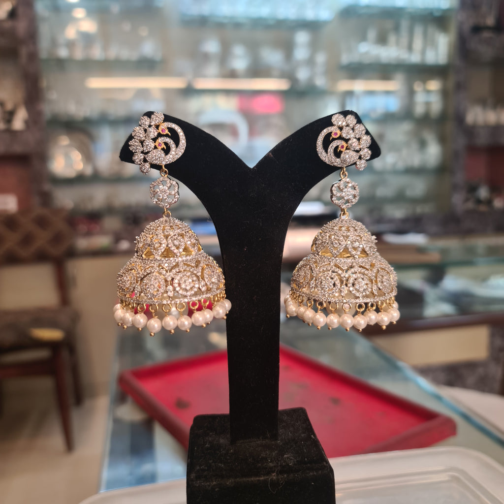 One Gram Gold American Diamond CZ Jhumka Set - Premium Traditional Jewelry