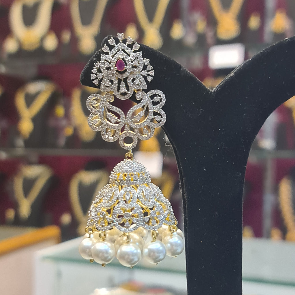 Diamond Ruby Jhumka Earrings - Traditional Gold Plated Jewelry