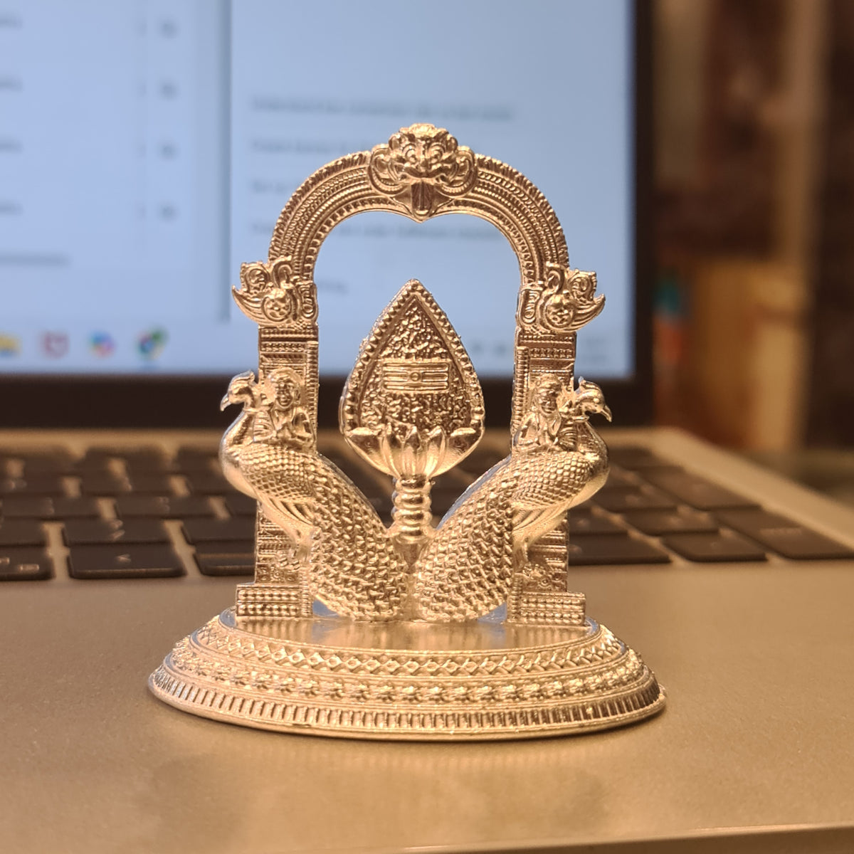 Pure Silver Murugan Vel with Peacock Idol - Temple Decor