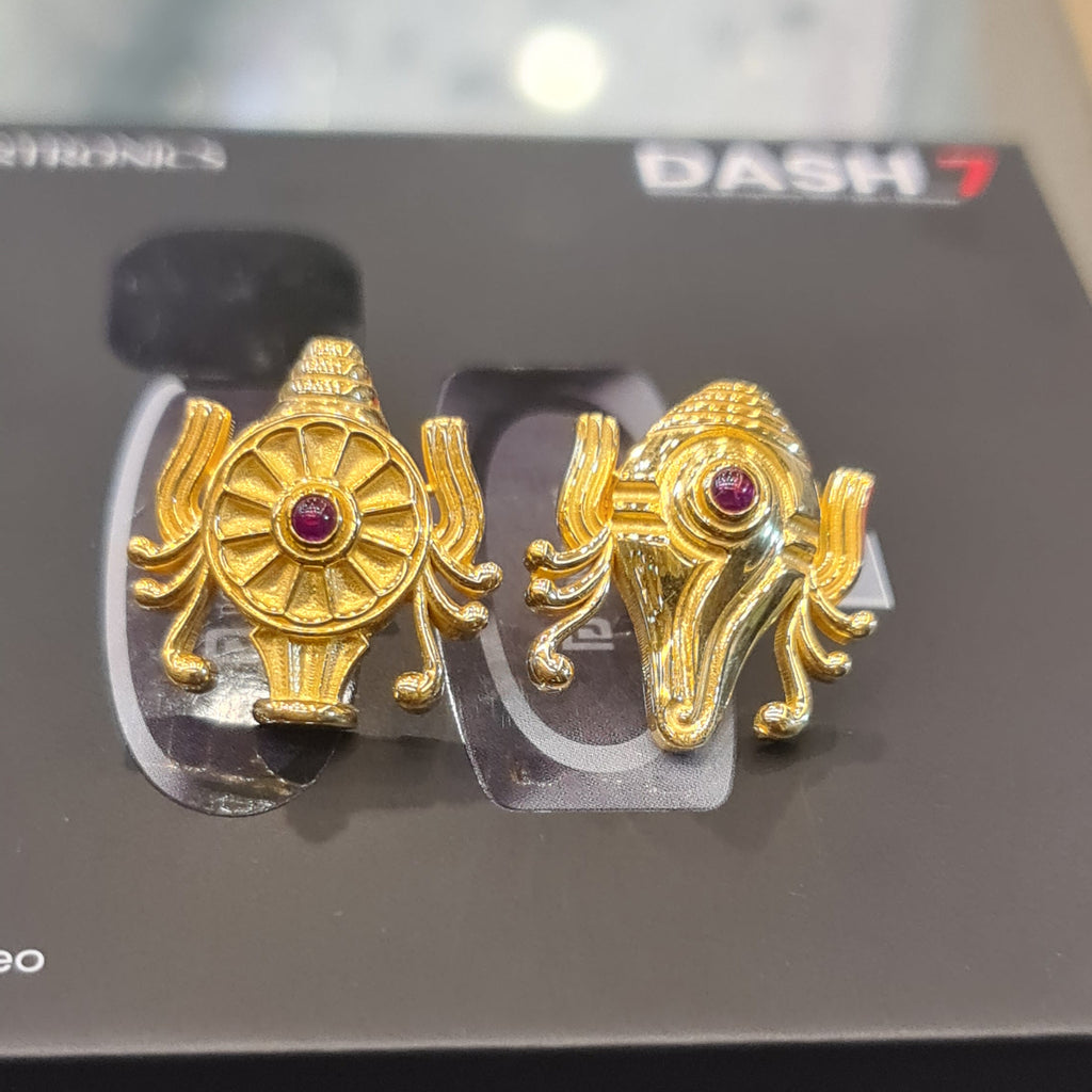 22kt Gold Shankh Chakra Earrings for Men