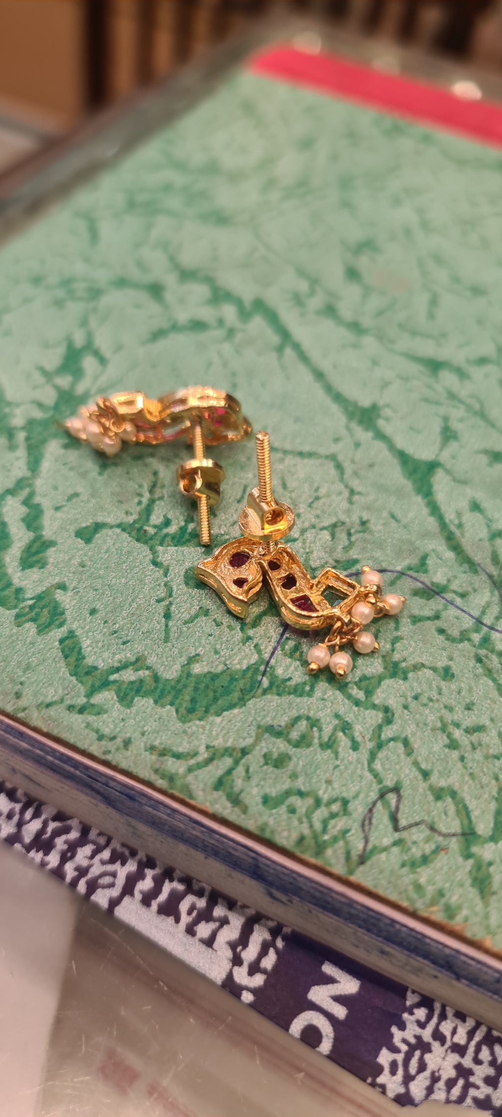 Kempu Parrot Stud Earrings with Pearl Drops | 24K Gold Plated