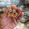 Jadau Kundan Flower Chandbali Dangler Earrings | Ruby Pink & Ghungroo Drops | 6cm
