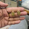 Handmade Jadau Kundan Emerald Peacock Stud Earrings | Ruby Pink Flower Top | Screw Back | 1cm