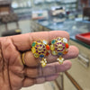 Handmade Navratna Jadau Kundan Square Stud Earrings | 9 Gemstones | Pearl Drops | Screw Back | 3.5cm