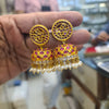 Kempu Polki Jhumka Earrings | Circular Stud | Screw Back | Pearl Drop | Temple Jewellery