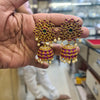 Kempu Kundan Jhumka Earrings | Floral Stud | Screw Back | Pearl Drop | Temple Jewellery