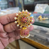 Kempu Polki Chakra Jhumka Earrings | Ruby Emerald Pearl Spoke Disc | Screw Back