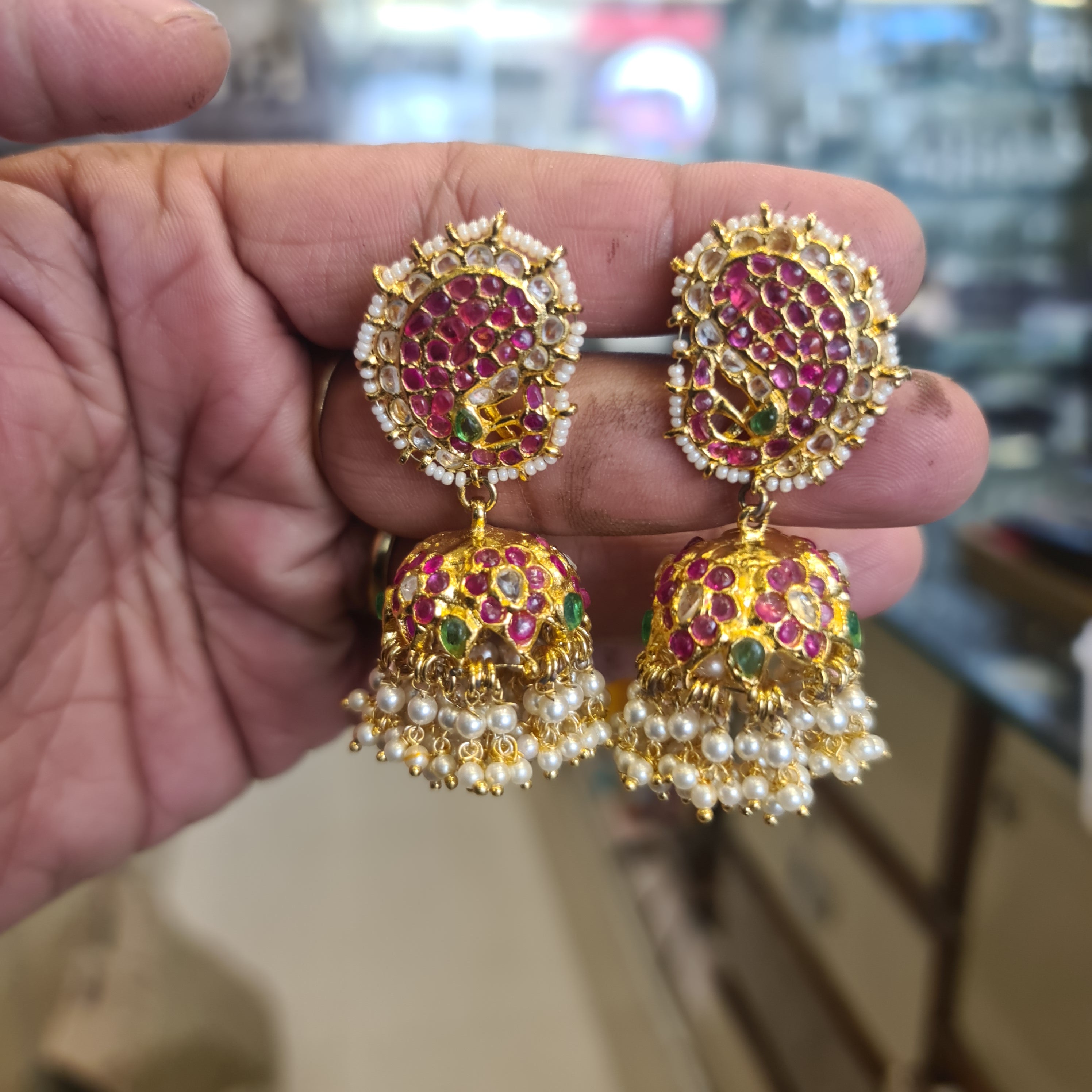 Kempu Handmade Jhumka Earrings